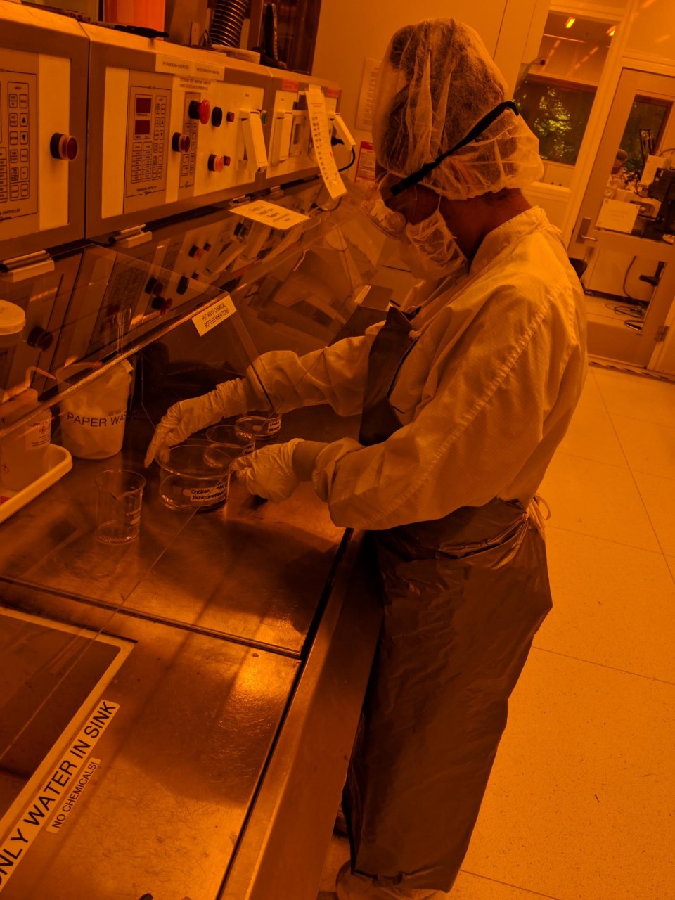 Student in a cleanroom